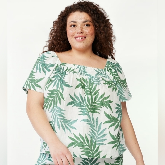 Joyspun Tops - Joyspun Cotton Tropical Puff Sleeve Shirt